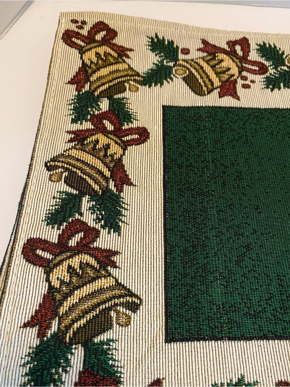 Christmas Woven Placemats Greenery and Bells 19 x 12 1/2 inches Set Of 7